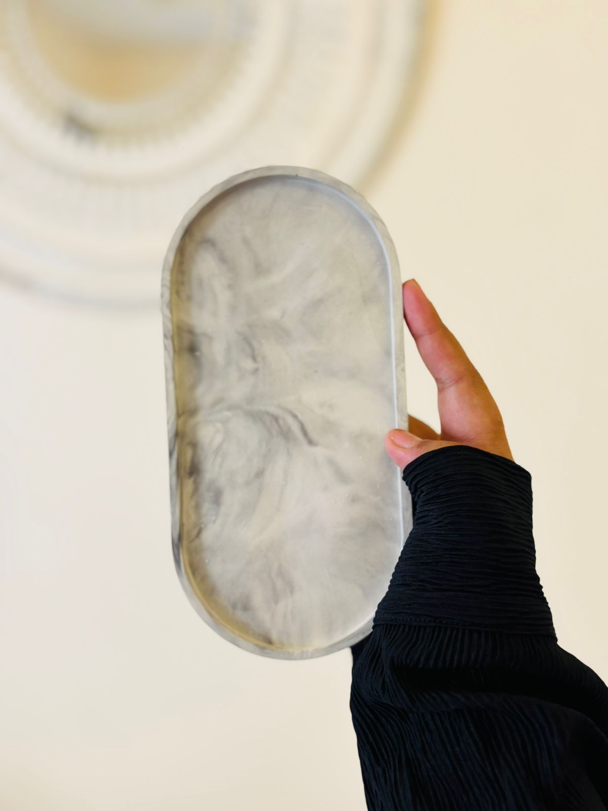 Set of 2 Oval Trinket Tray (Black Marble)