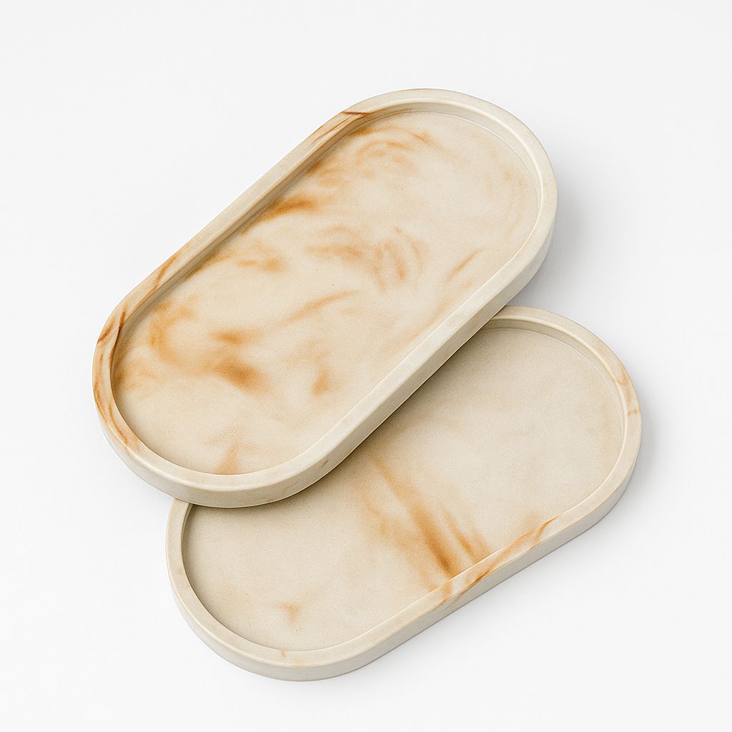 Set of 2 Oval Trinket Tray (Brown Marble)